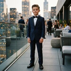 Martin Greenfield Hand Tailored Tuxedo Boys M Suit Navy Black Lapel NYC Lining
